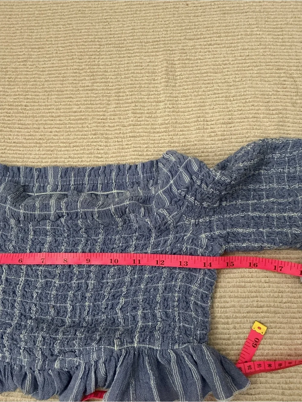 Free People Blue Smocked Off-Shoulder Crop Top